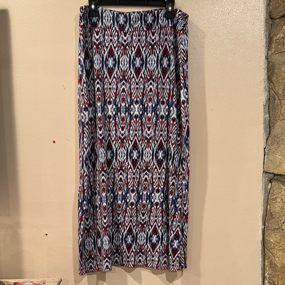 Liz Claiborne Geometric Print Midi Skirt Elastic Waist Size Large